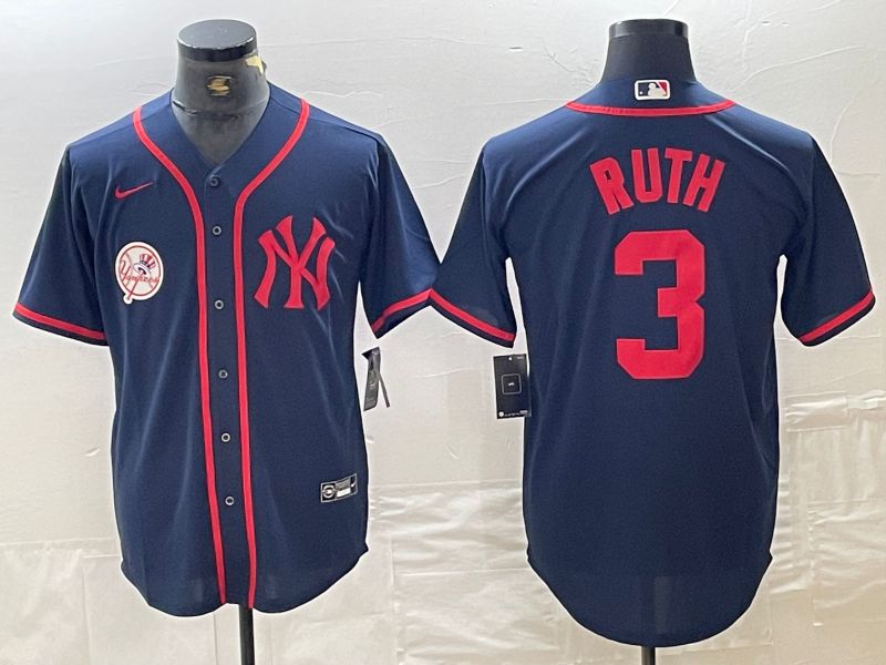 Men New York Yankees #3 Ruth Blue Third generation joint name Nike 2024 MLB Jersey style 3